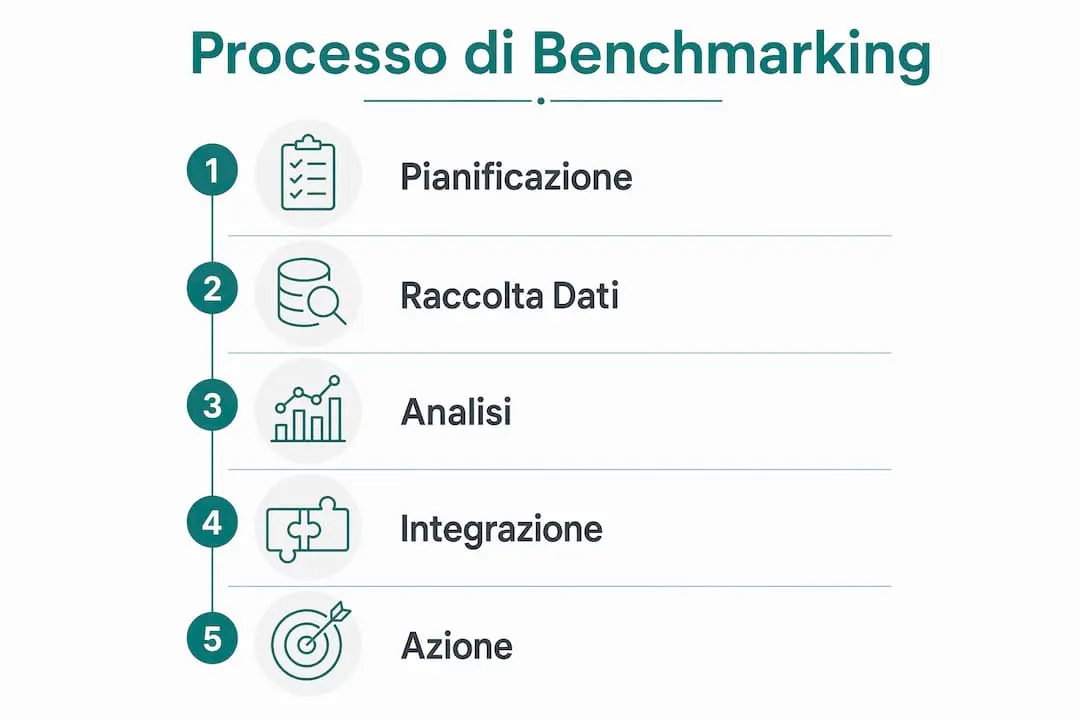 Infographic on the main steps of benchmarking in Research and Development