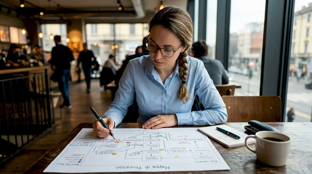 A consultant analyzes the flow of business processes.