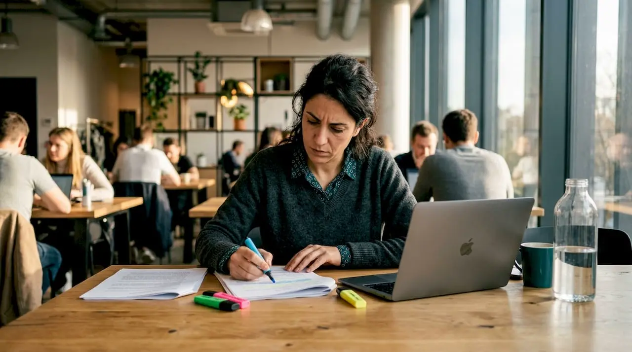 Female professional engaged in reviewing project documentation