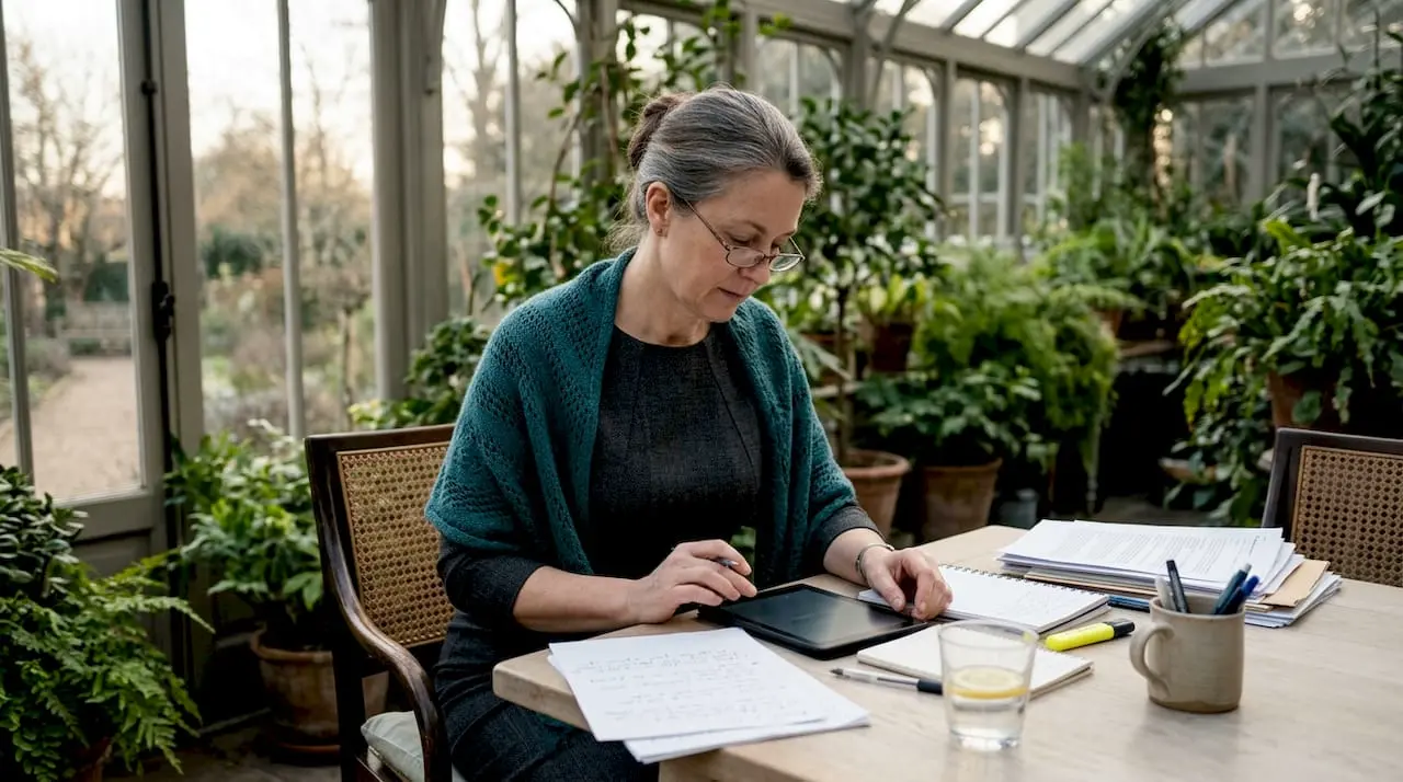Experienced manager analyzing R&D reports