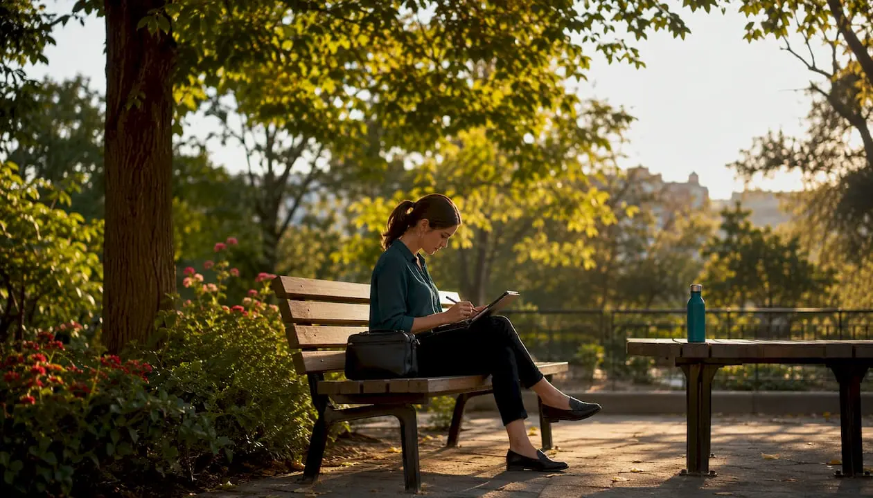 A woman takes notes on the tablet during a sprint work session.